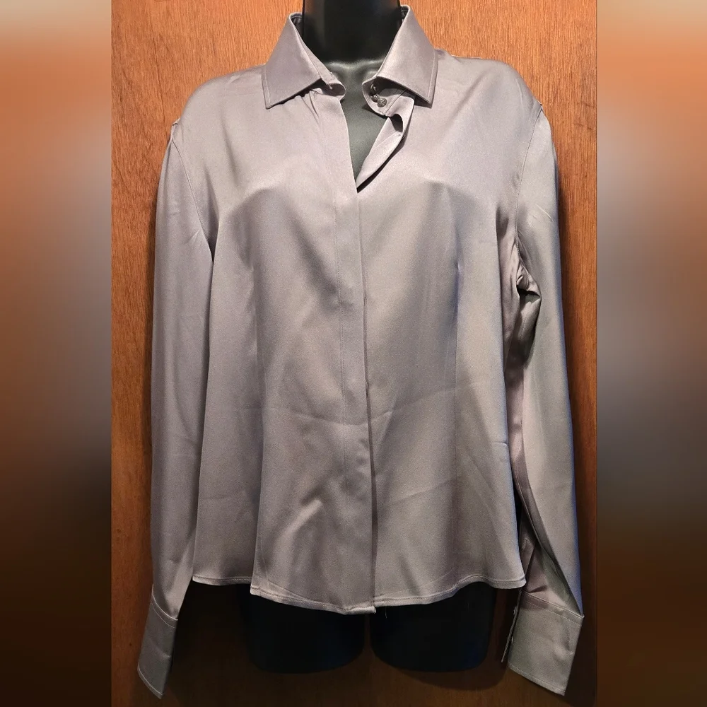 Armani Collezioni steel Chic silk Blouse sz12 - Picture 2 of 8